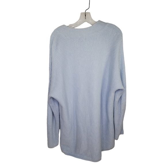 TALBOTS Light Blue V-Neck Tunic Sweater Cotton Cashmere Sz XL High Low Hem - Picture 2 of 5